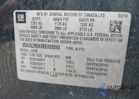 2014 GMC Terrain Sle-2 z USA, uszkodzony, nr VIN 2GKALREK8E6303590
